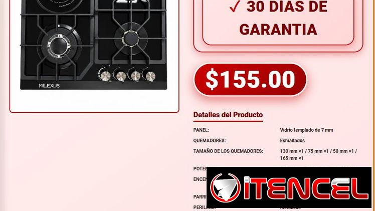 Cocina de Gas e Infrarrojo Milexus 4 Hornillas Encendido Pulso 30D VPT-0191