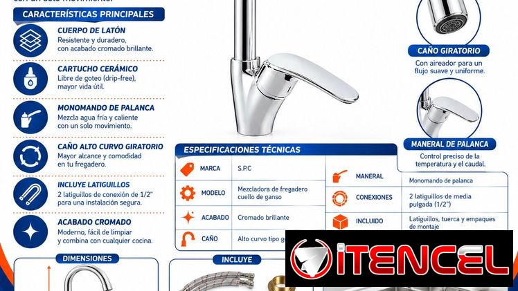 LLAVE MEZCLADORA CUELLO DE GANSO DE FREGADERO S.P.C ✨🚰