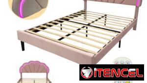 Cama rosada con luces led Medidas: 137 × 114 × 190 cm Viene con el mando para regular las luces led por intensidad, velo