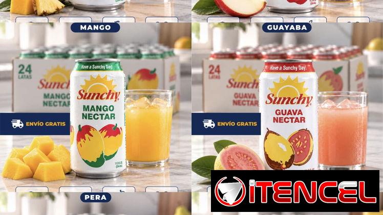 🔷 *Jugos Sunchy 334 ml, $20 usd x cajas de 24 latas ❗ Mango, Piña , Guayaba, Manzana, Plátano, Cóctel, Pera  🚗 domicil