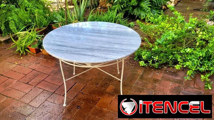 Mesa hierro años 50s mármol gris redondo — foto 4