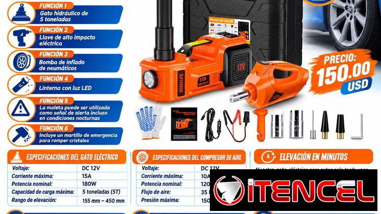 GATO ELÉCTRICO 3 EN 1 hasta 5t. ( Compresor 150 PSI )