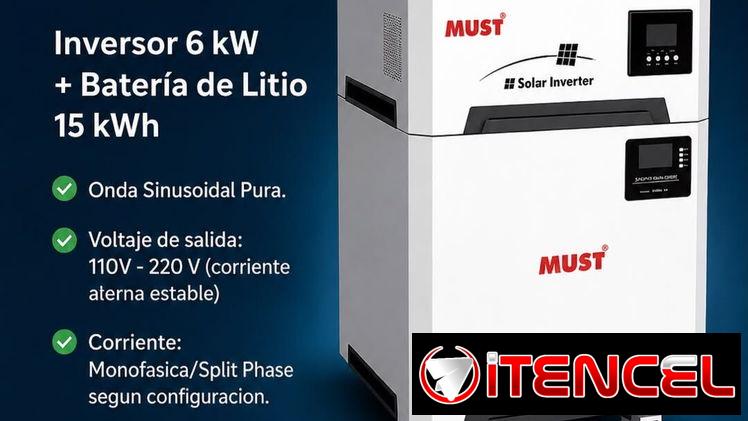 Kit Solar Todo en Uno marca MUST: Inversor 6kW + Batería 15kWh Nuevo con Garantía