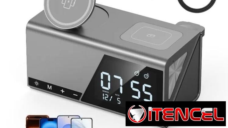 Reloj despertador con altavoz, cargador inalámbrico, relojes despertadores digitales para dormitorios con Bluetooth, rel — foto 3