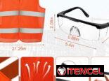 Set de casco + gafas + chaleco reflectante.