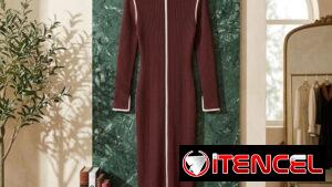 Vestido Midi Ajustado de Punto Acanalado Granate MEROKEETY - Talla M 25