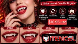 Pareja de dientes o colmillos de vampiro realistas