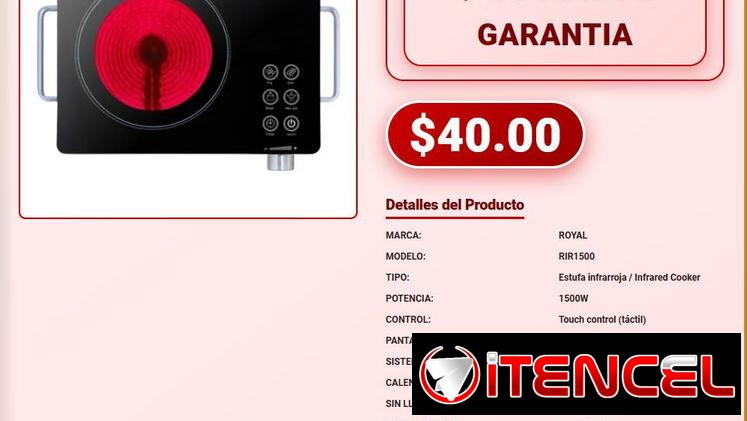 Estufa Infrarroja Electrica Royal RIR1500 Pantalla LED Y Botones Touch VPT-0133