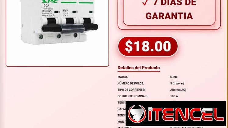 BREAKER TERMOMAGNÉTICO TRIPOLAR 100A SPC .