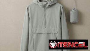 Chaqueta Cortavientos Gris con Capucha - Impermeable / Con Bolsillo (Nueva)