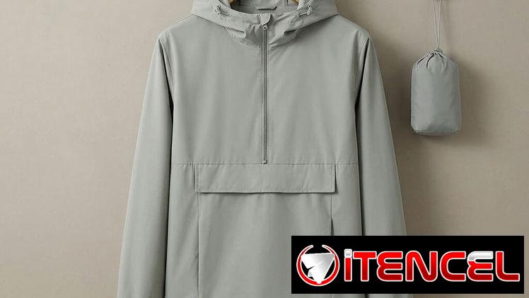 Chaqueta Cortavientos Gris con Capucha – Impermeable / Con Bolsillo (Nueva)
