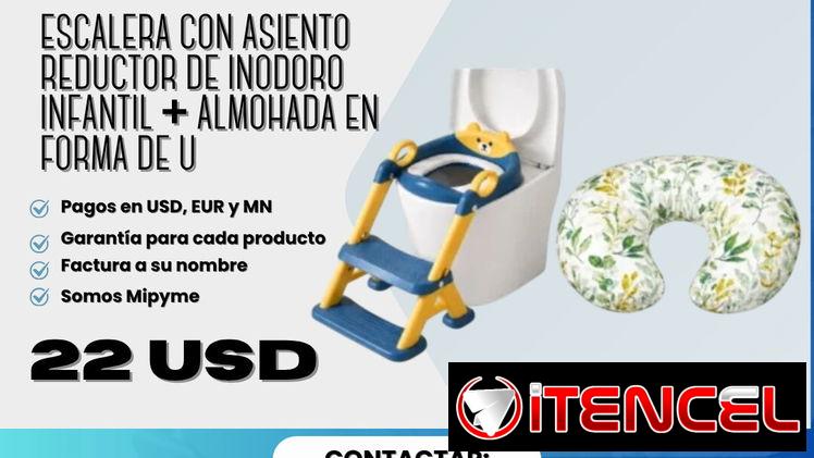 👶 ESCALERA CON ASIENTO + REDUCTOR DE INODORO INFANTIL + ALMOHADA EN FORMA DE U  💰 Precio: $22 USD
