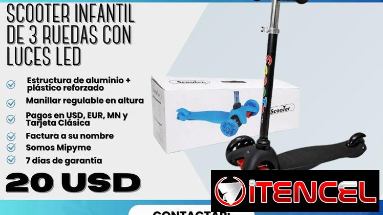 🛴 SCOOTER – CARRIOLA INFANTIL DE 3 RUEDAS CON LUCES LED 💰 Precio: 20 USD 🛡️ Garantía: 7 días