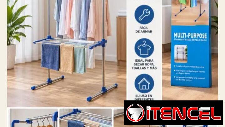 Tendedero Multifuncional Plegable de Acero. Precio: 55 USD  Tendedero práctico para secar y organizar ropa