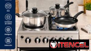 Cocina Híbrida con Horno + Juego de Calderos de 5 Piezas