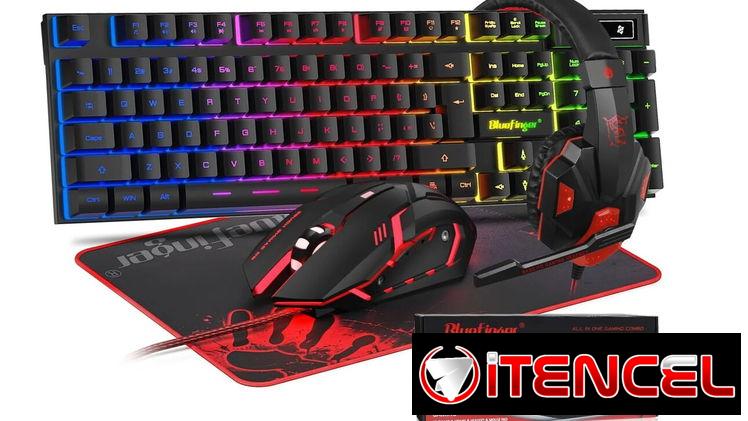 BlueFinger Combo Gamer RGB 4 en 1 Teclado Retroiluminado + Mouse Gaming + Auriculares con Micrófono + Alfombrilla