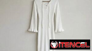 Vestido Midi de Punto Acanalado con Cordones