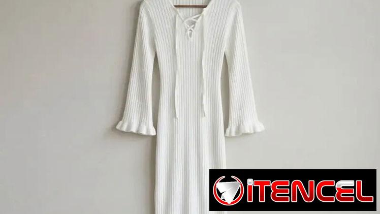Vestido Midi de Punto Acanalado con Cordones