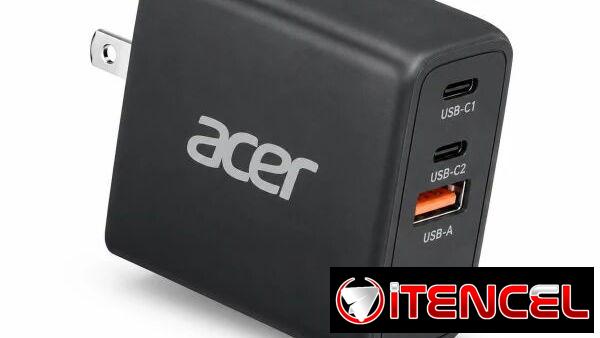 Cargador Acer 67W USB-C GaN de 3 Puertos con Enchufe Plegable para Laptop, Celular y Tablet