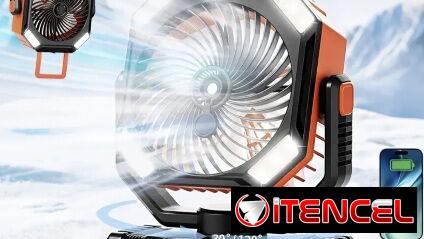 Ventilador portátil recargable de 30 000 mAp, 72 hrs. de duración, Luz Led. Admite echarle agua para una mayor frescura.