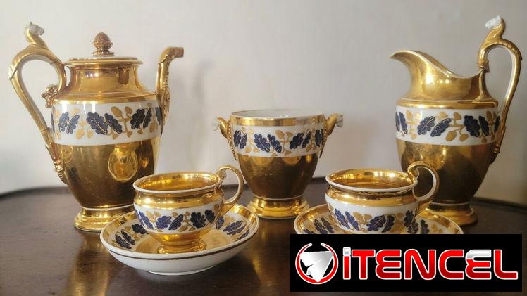☕ Juego de  Café "Vieux París" Imperio 🇫🇷 (1820-1835) Porcelana Y Oro | Con Detalles - Tel: 5358 0956 - Vedado — foto 1