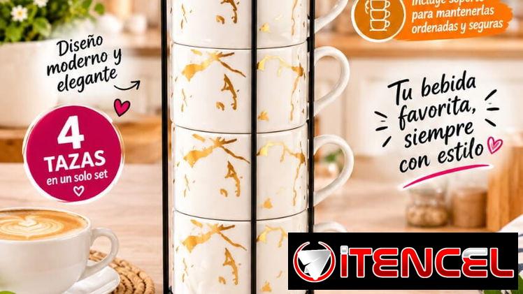 Set de 4 tazas para te o café con su soporte