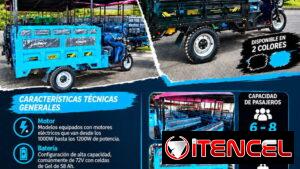 Triciclo eléctrico con techo y asientos