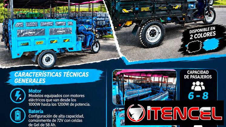 Triciclo eléctrico con techo y asientos