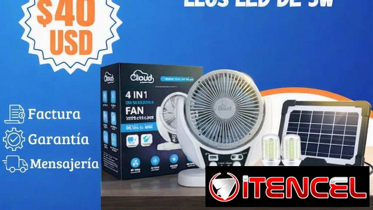 VENTILADOR RECARGABLE CON PANEL Y BOMBILLO