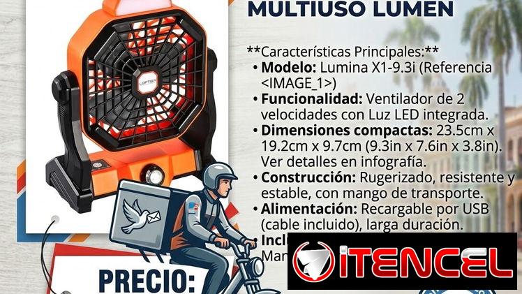 Ventilador recargable portátil silencioso con luz LED 30 USD. Mensajería con costo adicional.