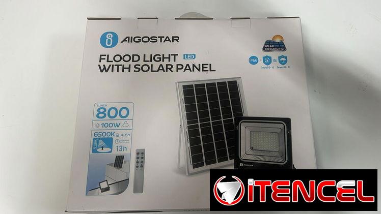 Lampara foco reflector solar 100w 800Lumen 2400mA DC3.2V 10Ah IP66 — foto 1