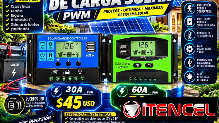 CONTROLADORES DE CARGA SOLAR PWM 🔥☀️sistemas solares de 12V y 24V. ✅ Pantalla LCD ✅ Protección ✅ Puertos USB📲53321047 — foto 1