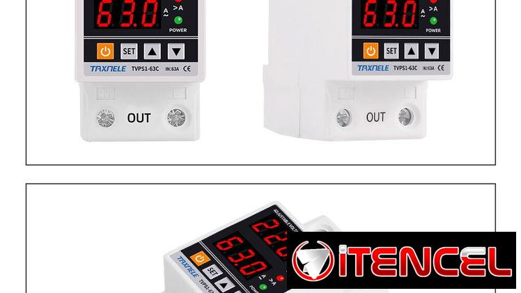Braker y protector de alto y bajo voltage con relé y ajustable 63A 120V y 240v