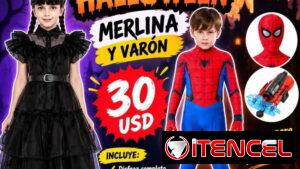 Traje de spaiderman y Merlina