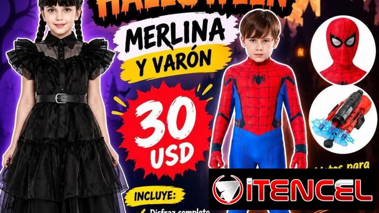 Traje de spaiderman y Merlina