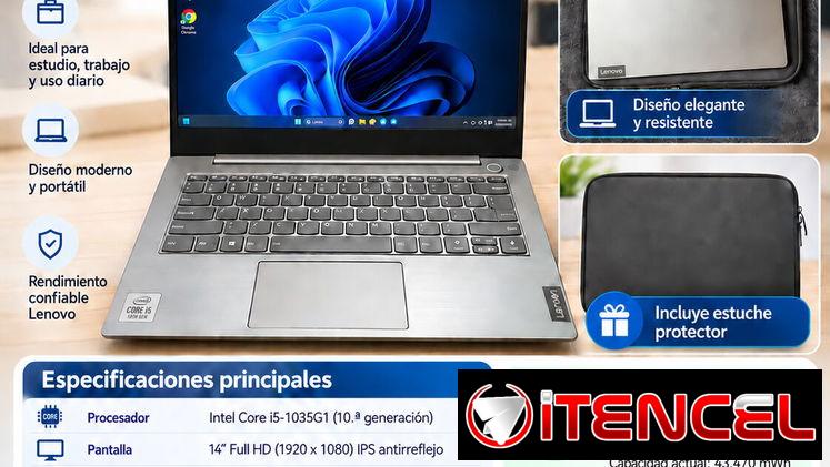 💻 Lenovo ThinkBook 14-IIL – Core i5 10ma/ 8GB RAM DDR4/ SSD 256Gb / Pantalla 14″ / Huella dactilar / Estuche / 58030831