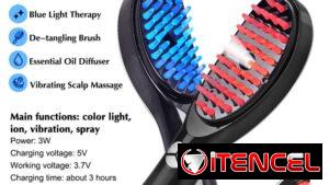 Cepillo eléctrico capilar 💆♀️✨ con luz roja/azul, masaje 3D ultrasónico, vapor hidratante y difusor de aceites