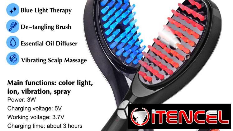 Cepillo eléctrico capilar 💆‍♀️✨ con luz roja/azul, masaje 3D ultrasónico, vapor hidratante y difusor de aceites
