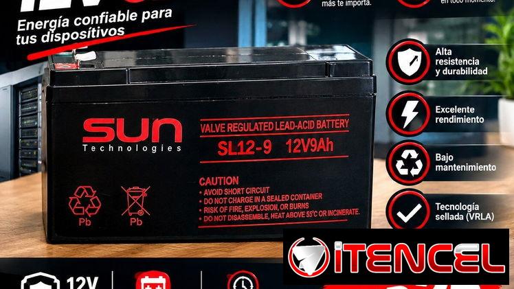 Batería 12V 9A Sun para Backup, UPS, Moto X100, Sistema de Seguridad, Ventilador Recargable