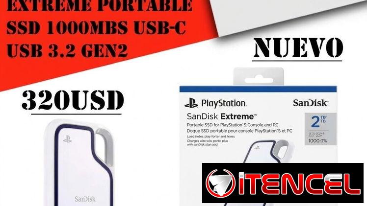 Disco Duro Externo SanDisk PlayStation 2TB Extreme Portable SSD 1000MBs USB-C USB 3.2 Gen2 “Nuevo Sellado” 320 USD