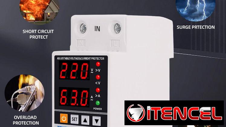 Braker y protector de alto y bajo voltage con relé y ajustable 63A 120V y 240v