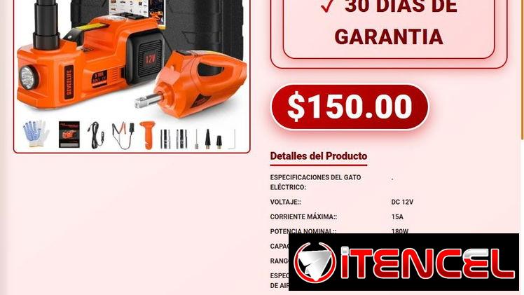 GATO ELÉCTRICO 3 EN 1 CON COMPRESOR DE AIRE (12V) Y LLAVE DE IMPACTO .
