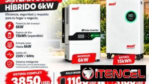 Inversor solar MUST de 6 kW + batería de litio de 15 kWh