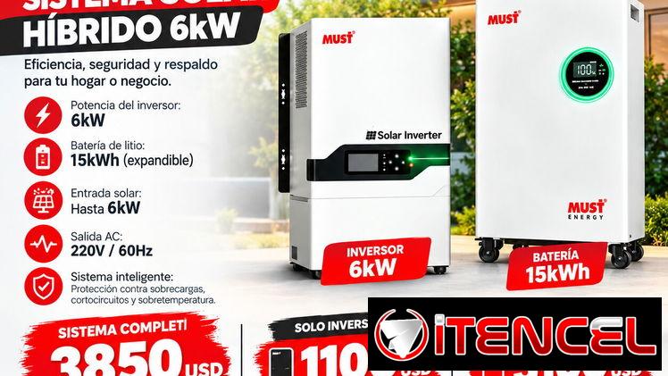 Inversor solar MUST de 6 kW + batería de litio de 15 kWh