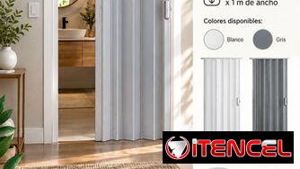 Elegante Puerta corrediza plegable 💰 60USD. Medidas: 2.3m de alto x 1m de ancho. Color blanco y gris