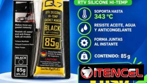 Silicona de alta temperatura negra 85 g . Damos factura, aceptamos transferencia. Mensajeria por costo adicional.