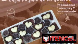 Caja de Regalo con bombones blancos y oscuros