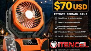 Ventilador recargable de 20 000 mAh. Batería potente de más de 50 horas de ventilación