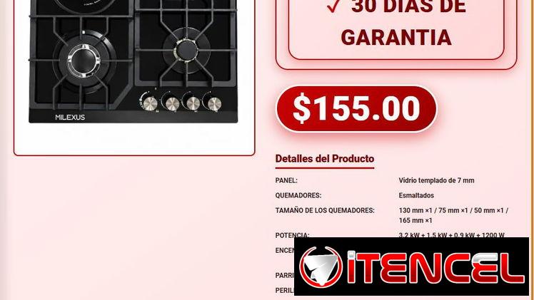 COCINA EMPOTRADA DE GAS E INFRARROJO MILEXUS .