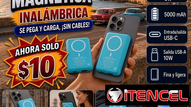 POWER BANK|CARGADOR PORTÁTIL MAGNÉTICO | CARGA INALÁMBRICA | BATERÍA 5000MAH |COMPATIBLE IPHONE | USB-C |